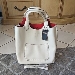 Diophy Los Angeles U.S.A. White and Red Women's Tote Bag